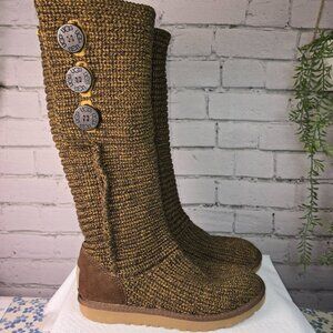 UGG CLASSIC CARDY KNIT SWEATER BOOTS CONFETTI BROWN SIZE 6 GREAT CONDITION